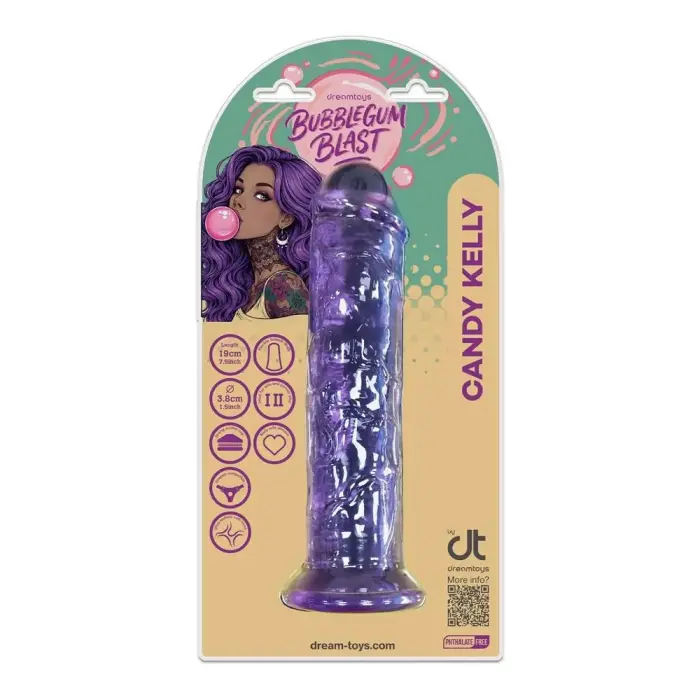 Bubblegum Blast Candy Kelly – želejas dildo ar piesūcekni – violets – 19 cm