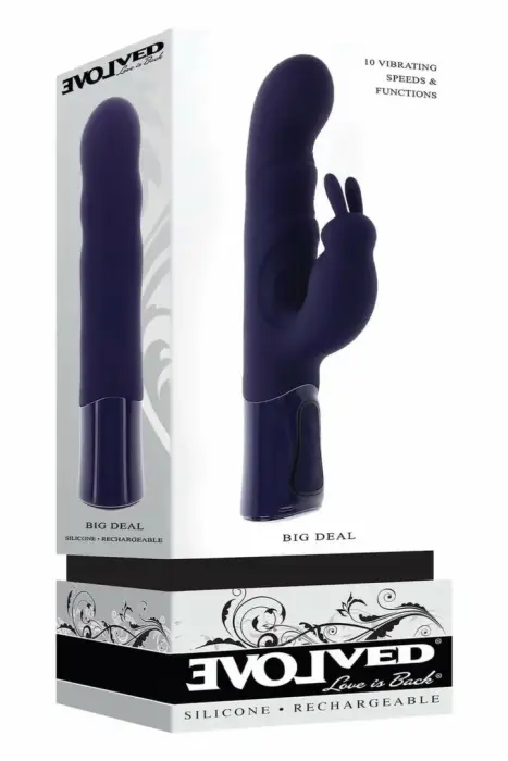 EVOLVED Rabbit Vibrator Big Deal Black Dual Motor Flexible Silicone, 26 cm