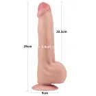 LoveToy King Sized Sliding Skin Dual Layer Dong – realistiškas dildo – TPE – kūno spalvos – 29,2 cm — Nuotrauka 2