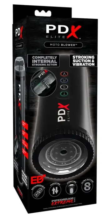 PDX Elite Moto Blower - Vibruojantis masturbatorius - 22.5 cm (8.86″) - Juodas