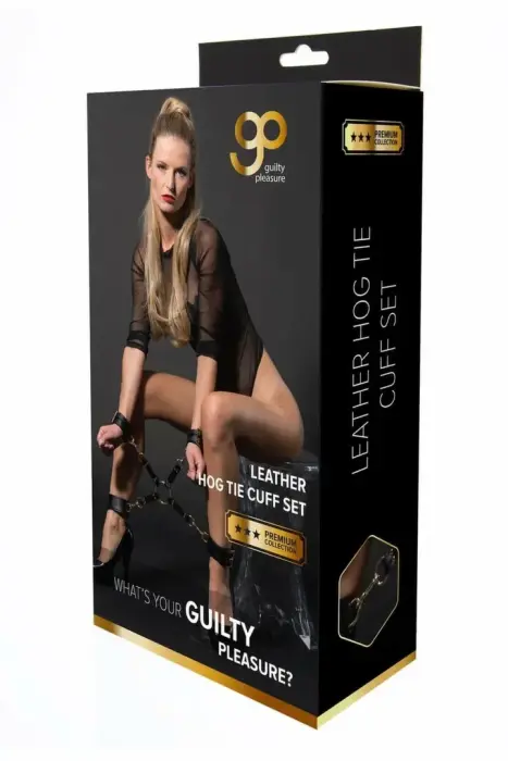 Guilty Pleasure GP Premium Hog Tie Set – комплект hog tie – веганская кожа – чёрный – золотые детали