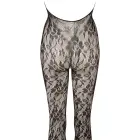 Tīkliņa catsuit ar kakla siksniņām un atvērtu starpkāju – melns – S/M Foto 6