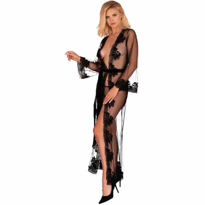 LivCo Corsetti Nokina LC-XG055 Elegant Black Lace Gown & Panty Set – One Size