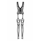 Christine After Dark – fishnet suspender catsuit – halter, garter straps, open back – black – one size — Photo 5