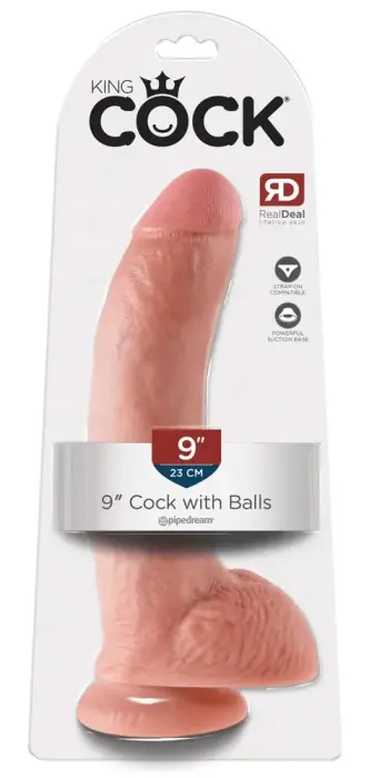 KC 9 realistlik dildo munanditega – 23 cm (9″) – nahavärv
