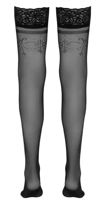 Zeķes līdz augšstilbam ar mežģīņu jostu – melnas Foto 6