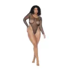 Сетчатое боди с длинными рукавами – Queen Size – чёрное — Фото 3