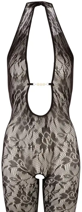 Melns tīkliņa catsuit ar kakla siksniņām un atvērtu starpkāju – L/XL Foto 4