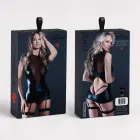 Nyala - Sheer and Wetlook Garter Dress with G-String - L/XL - Black — Фото 2