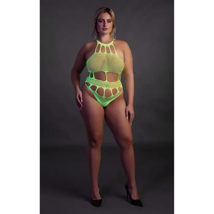 OUCH! Body with Grecian Neckline – Neon Green – Plus size Photo