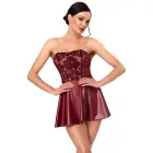 Noir Handmade – корсетное мини-платье без бретелей с флокированным powernet и юбкой wetlook – бордовое – M — Фото 2