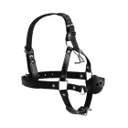 Shots Ouch! Adjustable Leather Head Harness with Breathable Ball Gag – Black — Photo 3