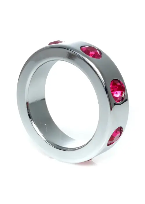 Metal Cock Ring with Pink Diamonds – Medium
