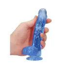 Reālistisks dildo ar sēkliniekiem un piesūcekni – 15 cm (6″) – Zils — Foto 6