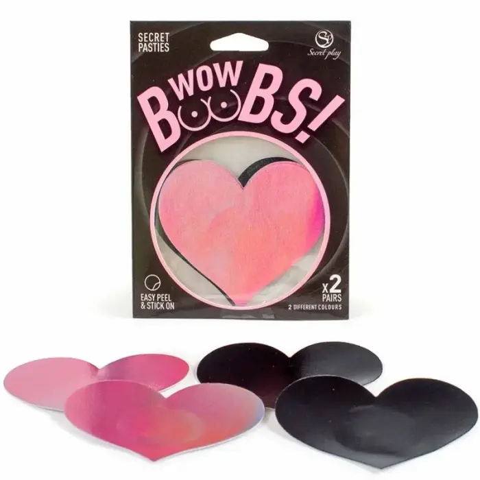 Secret Play WOW BOOBS! Heart – nipple covers – black and pink (1 pair each)