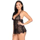 Floral Lace Babydoll and String – Black – M — Photo 1