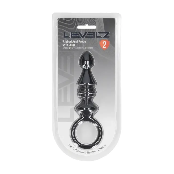 LEVELZ Ribbed Silicone Anal Probe with Loop – Black