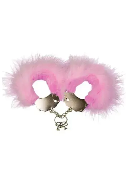 Kajdanki-Śmieszna zabawka-kadanki - Metallic Handcuffs,Feather Cov.. Pink Photo