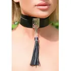 KINKY DIVA Teasing Tassel – adjustable vegan leather collar with removable tassel – black/silver — Photo 4