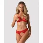 Divdaļīgs komplekts ar mežģīņu krūšturi un stringiem ar atvērtu starpkāju – sarkans – S/M — Foto 4