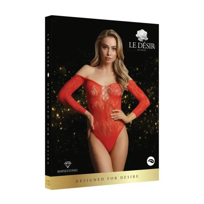 Wonder Rhinestone Bodysuit – Red – One Size
