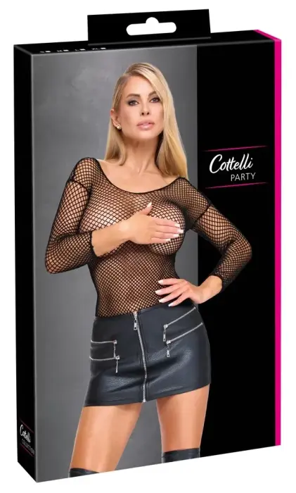 Cottelli Party – imitation leather mini skirt with zips – black – S