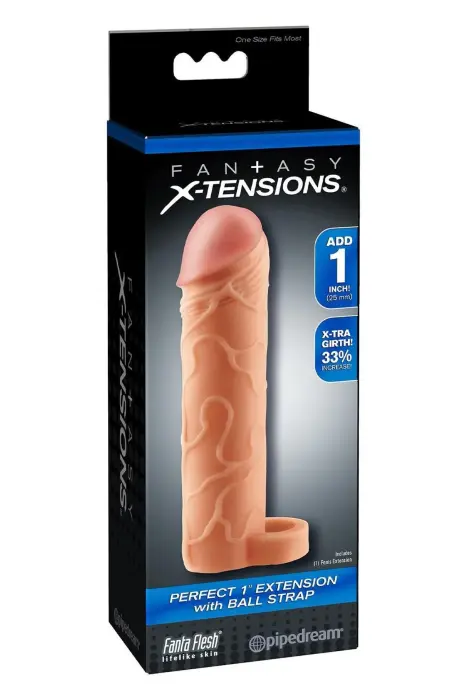 FANTASY X-TENSIONS Perfect 1" насадка на член с ремнём для яичек – телесный