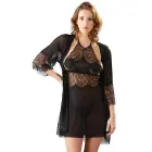 Trīsdaļīgs naktskreklu komplekts ar kimono un stringiem – melns – XL — Foto 4