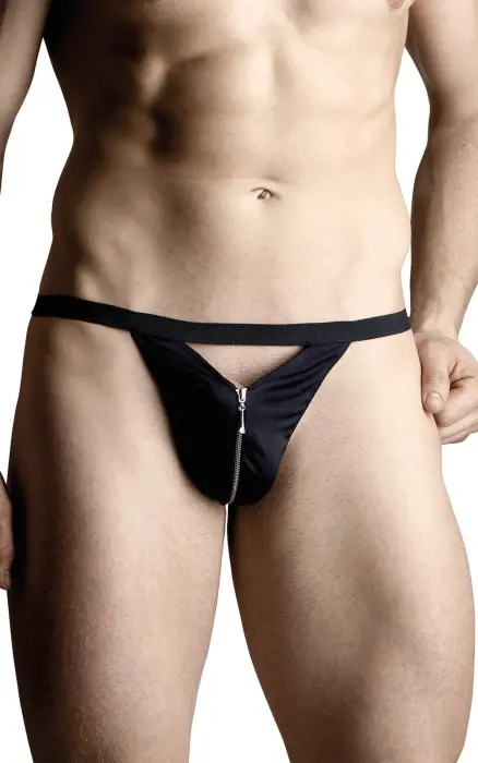 Men's Thong with Zipper – Black – S