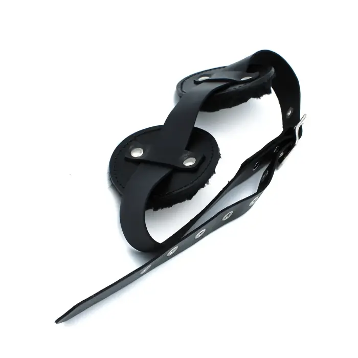 Black Leather Blindfold with Adjustable Eye Patches Foto 3