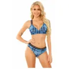 Fantasy Lingerie No Fucks Given – ruuduline bralette loosungitraksidega ja aluspüksid – sinine – suurus S/M — Foto 2