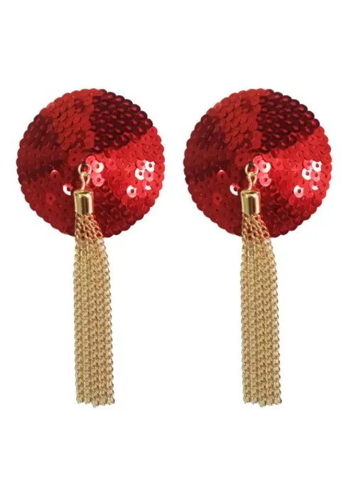Sequin Nipple Cover Set with Chain – Red – One Size