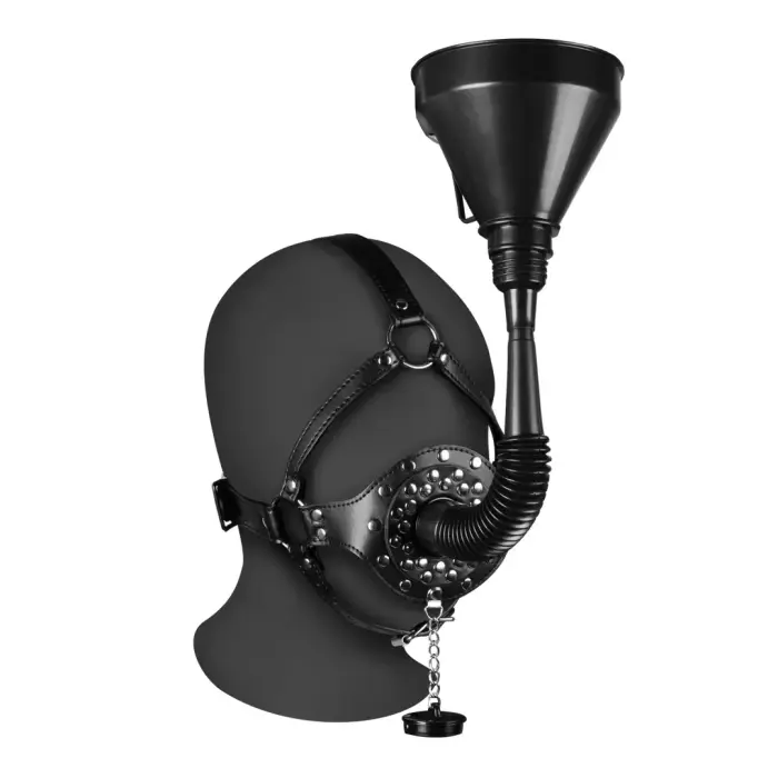 Shots Open Mouth Gag Head Harness with Detachable Funnel System – Black