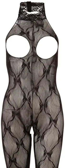 Mežģīņu catsuit ar atvērtu krūšu daļu – melns – S/L Foto 4