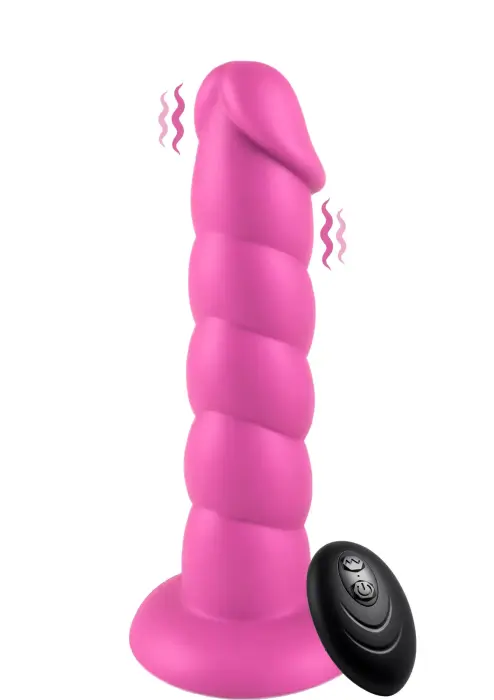 Playhouse Spiral Tease realistic vibrating dong with remote – silicone – M – pink