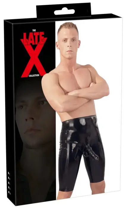 Latex Cycling Shorts with Penis Sleeve – Black – M