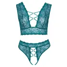 Cottelli CURVES zils mežģīņu krūštura un stringu komplekts ar atvērtu starpkāju – 3 XL — Foto 6