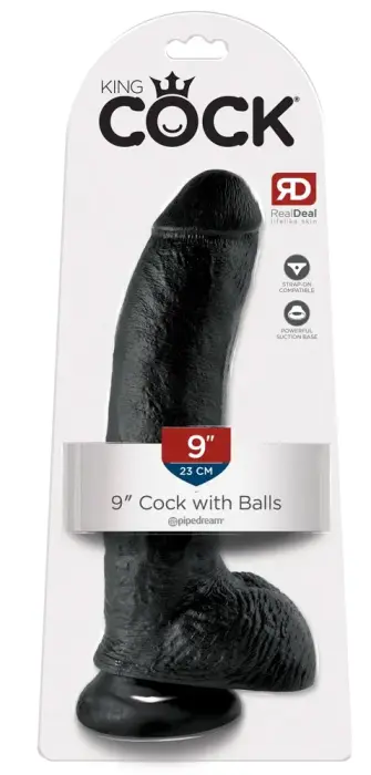 KC 9 Realistlik dildo munanditega – 22.9 cm (9″) – Must