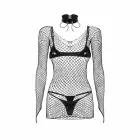 Obsessive Sashalla – 4-piece fishnet and wetlook set: mini dress, micro bra, thong, choker – black – L/XL — Photo 8
