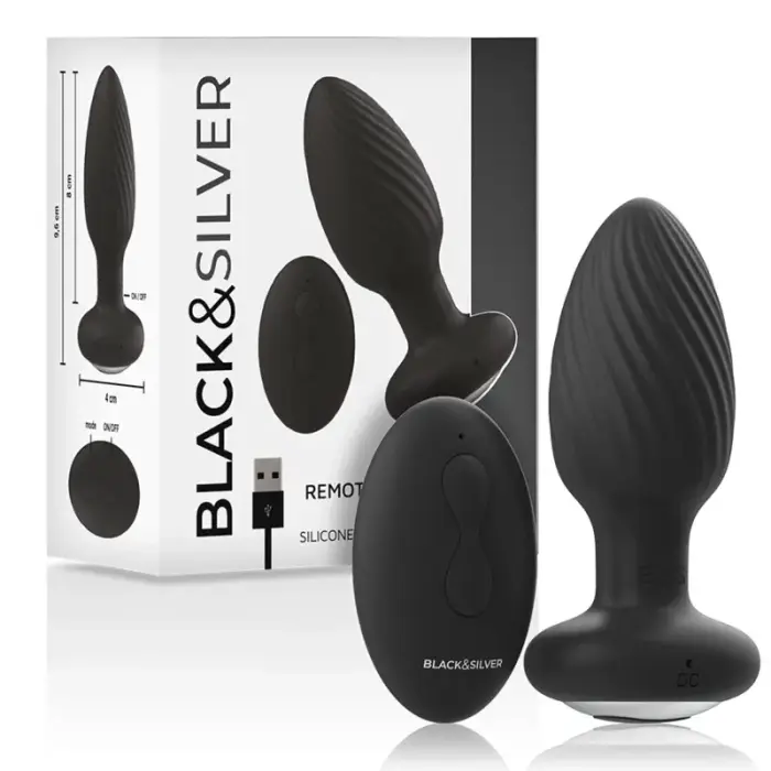 Black&Silver Welss Rotator ротационная вибрирующая силиконовая анальная пробка с пультом