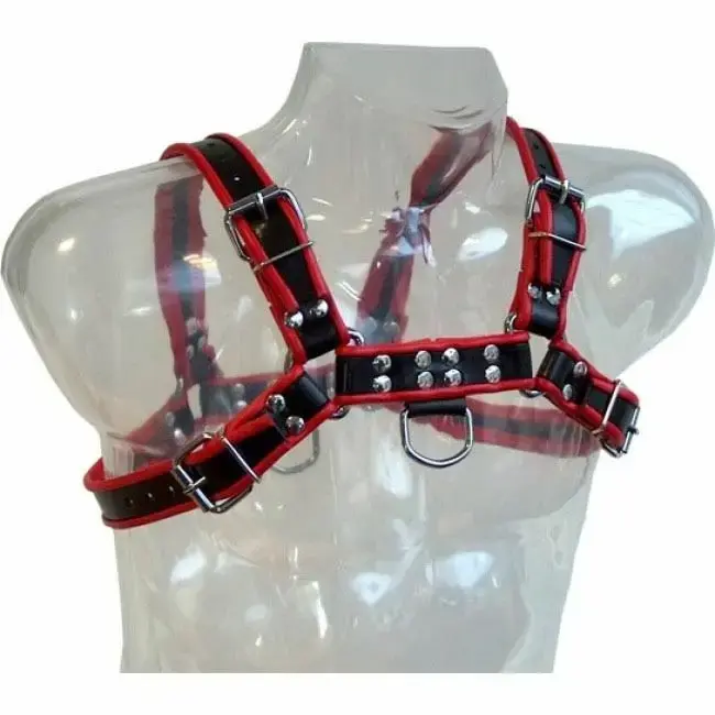 Santiago Leather Chain Harness III – Black/Red – S-XL