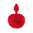 Raudonas analinis kištukas su kailio pomponu – 12 cm (4.7″) — Nuotrauka 1