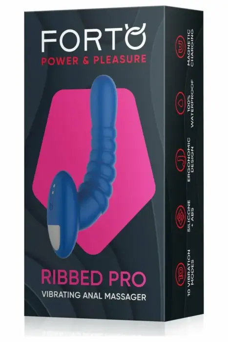 FORTO Ribbed Pro – вибрирующий анальный массажёр – синий – 10 режимов – водонепроницаемый – силикон