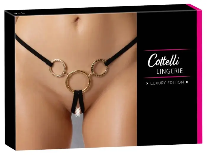 Cottelli LINGERIE – reguleeritavad stringid kuldringidega – must – S-L