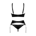 Obsessive Armares Set – Wet Look 3-Piece Lingerie Set with Underwired Bra, Suspender Belt and Crotchless Thong – Black – XS/S — Photo 4