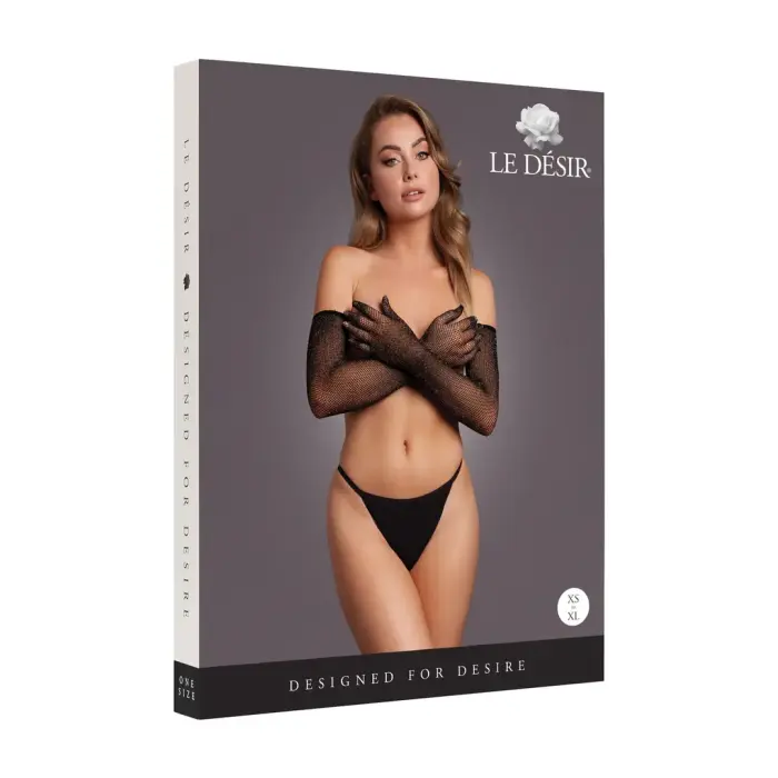 Shimmering Opera Gloves with Gold Glitter - One Size - Black Photo