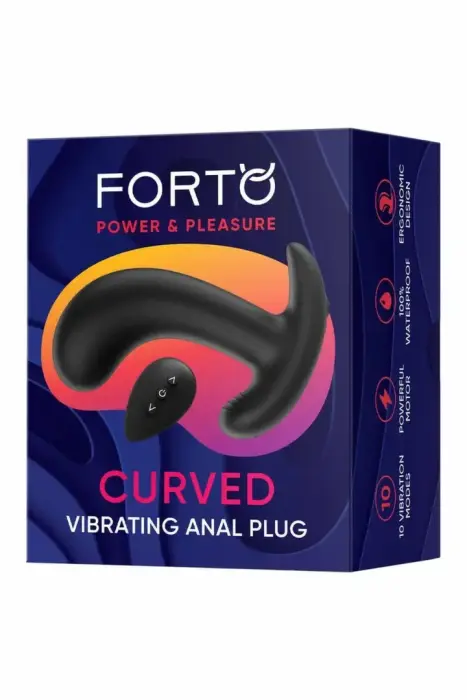 FORTO Curved Vibrating Plug – analinė kamštis – silikonas – juodas – 10 režimų