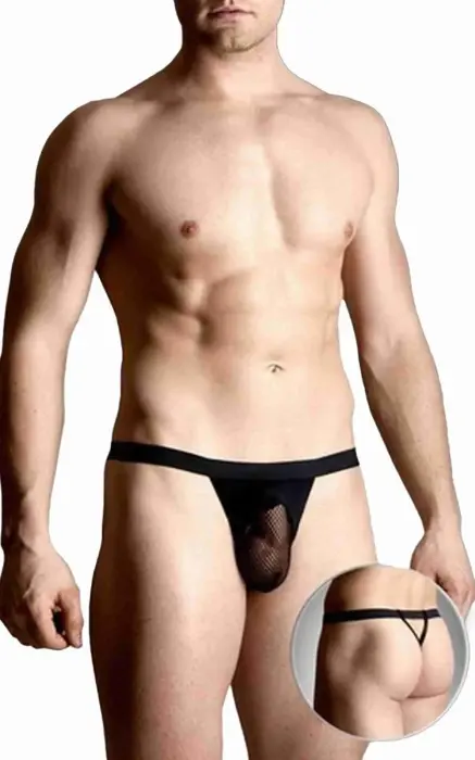 Men's Thong with Wide Elastic Band and Adjustable Straps – Black – M/L