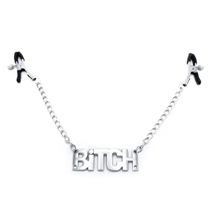 Nipple Clamps with BITCH Chain – Black