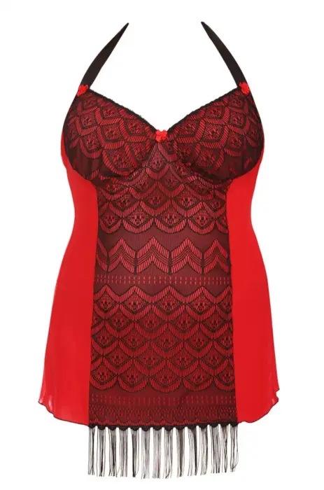 Dharma L+ (Комплект бэбидолл и стринги) – красная сетка и чёрное кружево – L Фото num